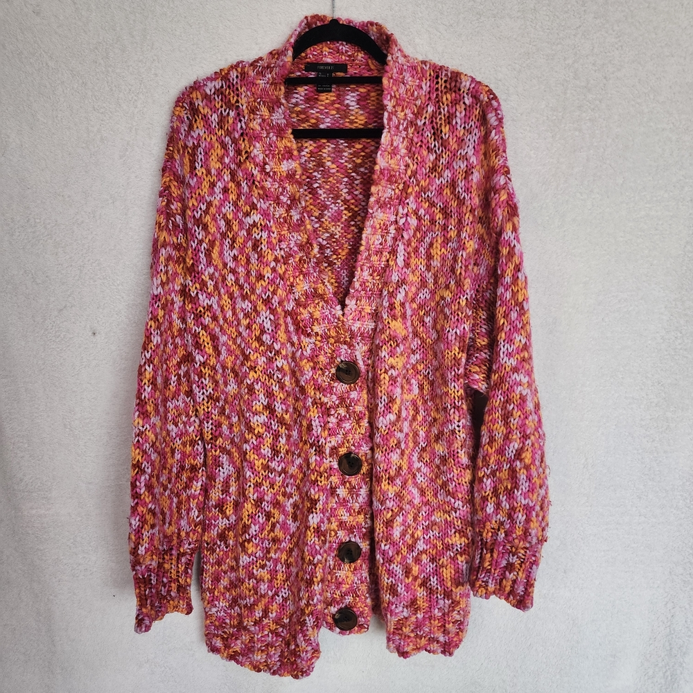Forever 21 Size L Chunky Knit Multicolor Long Sleeve Sweater Cardigan